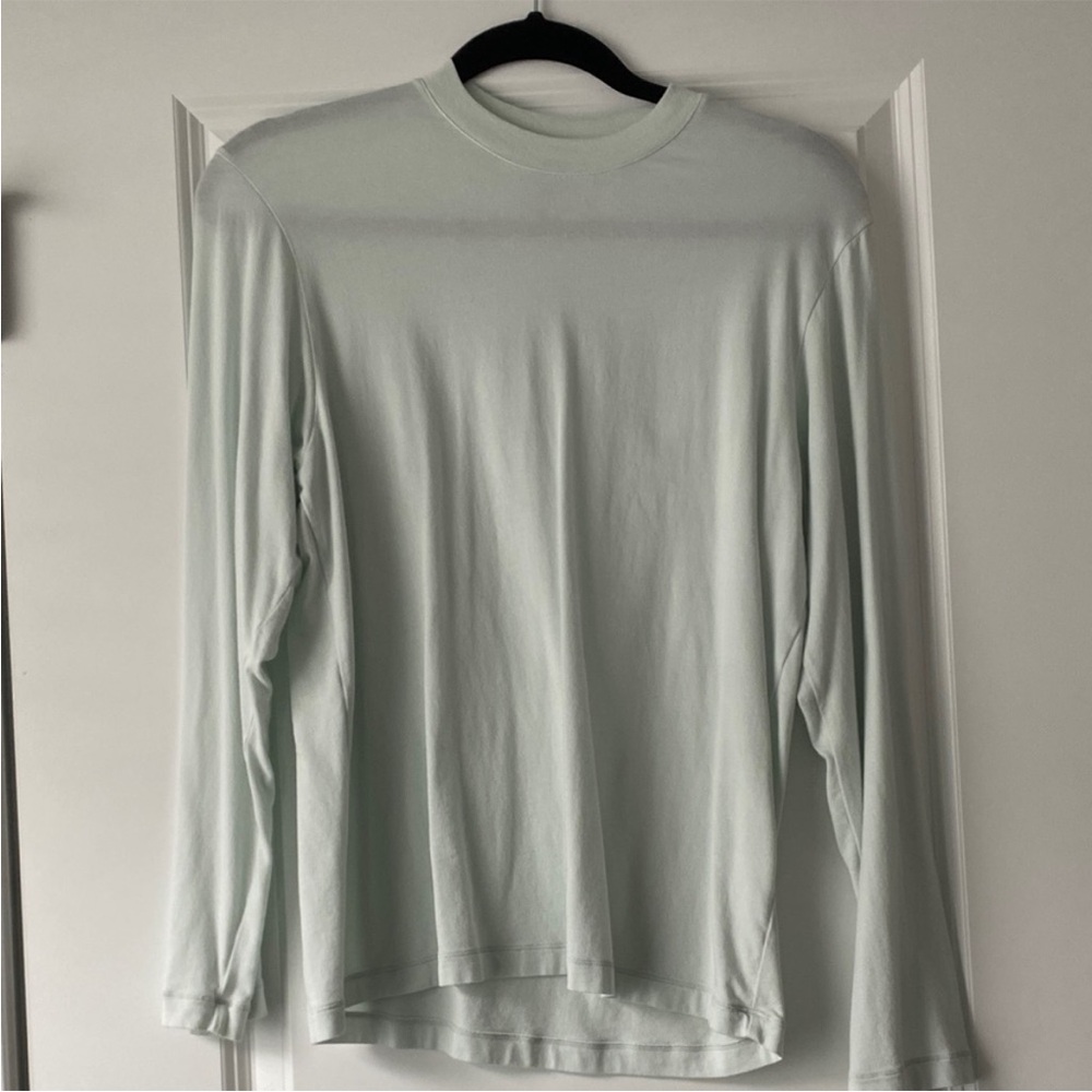 SKIMS Boyfriend Long Sleeve T-Shirt Frost Light Green Blue Casual Cozy Lounge - Picture 3 of 4